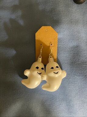 Kids Cream Ghost Dangle Earrings - Playful Halloween Charm